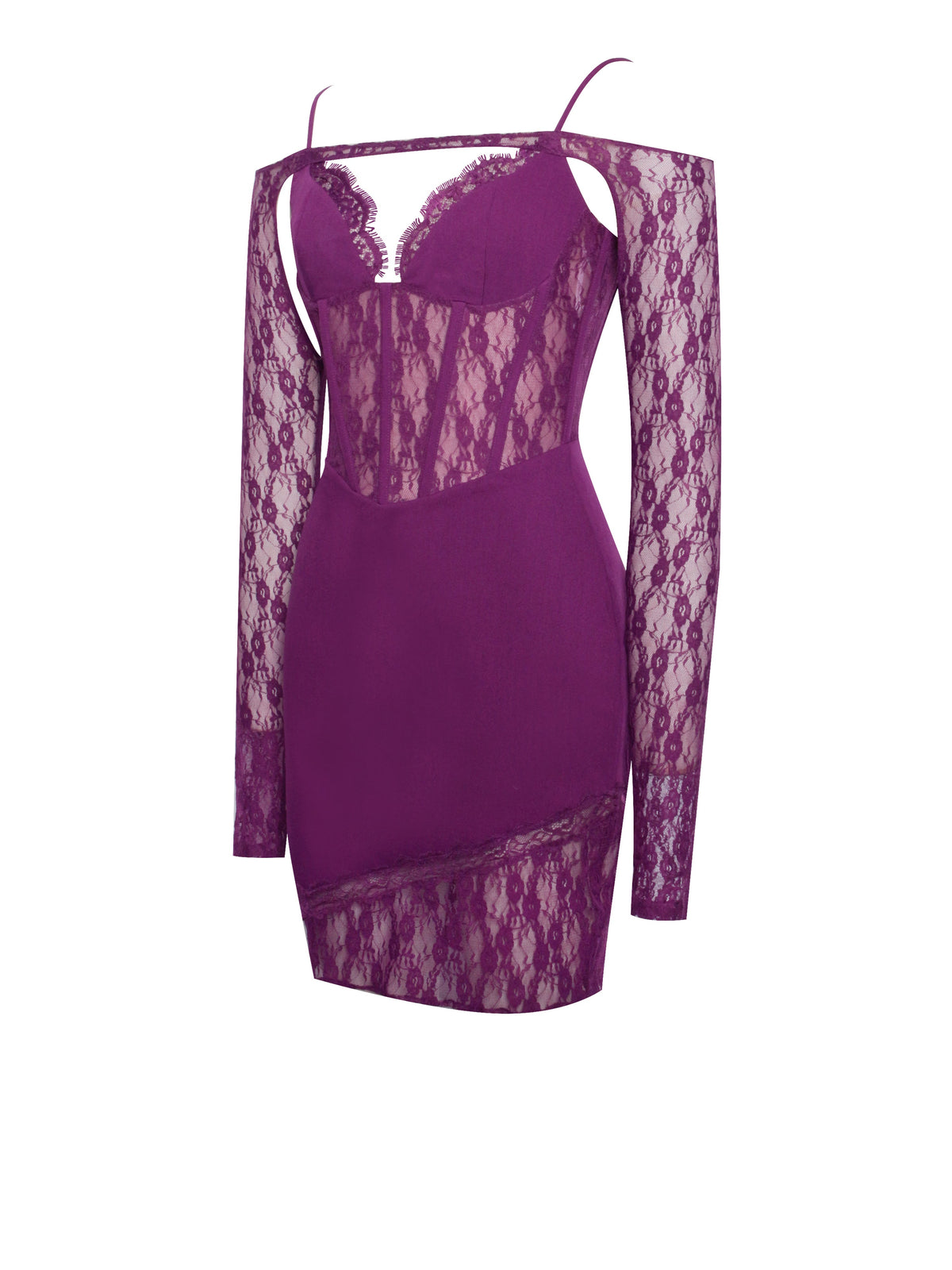 Elsie Purple Lace and Crepe Mini Dress (Archive Sale)