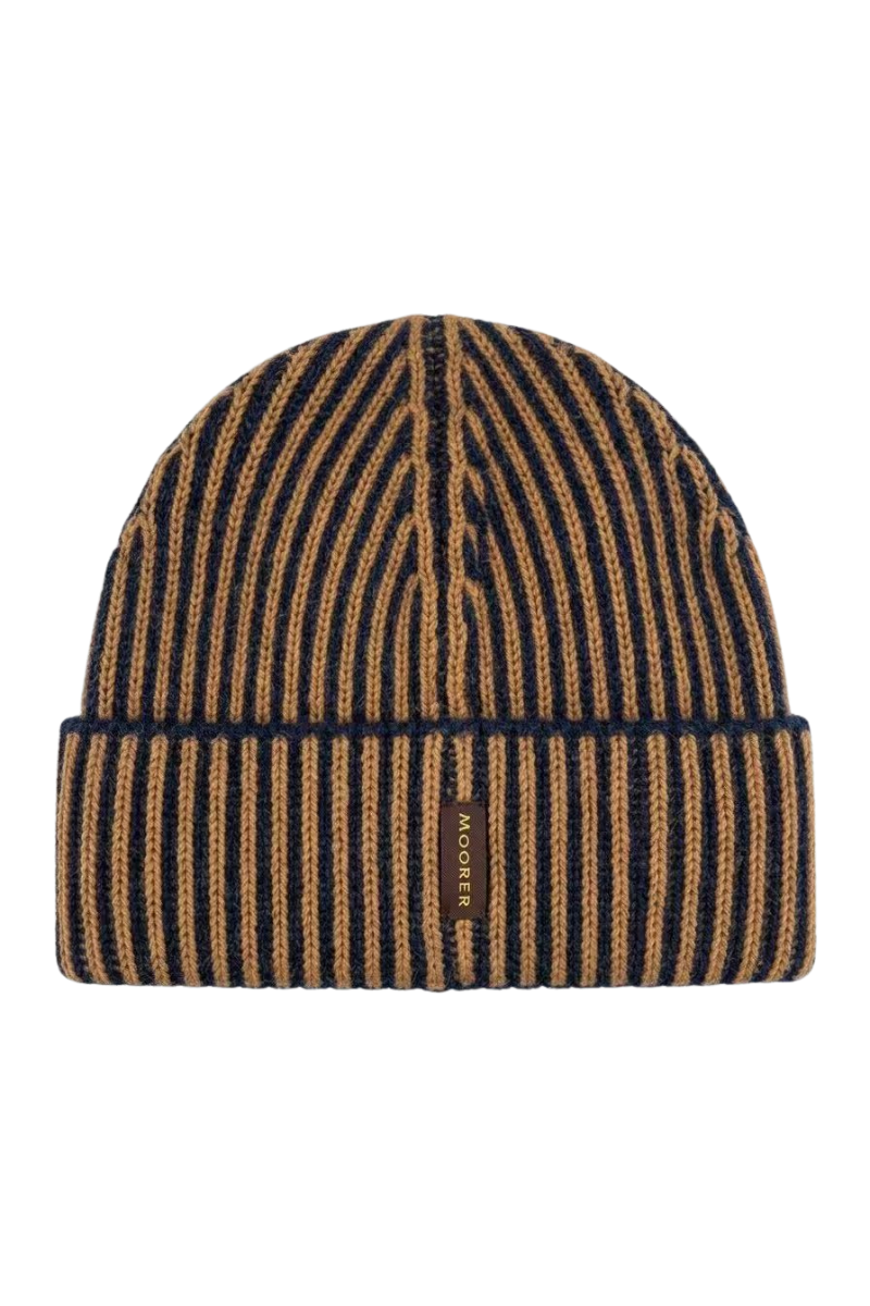 MooRER DAVIS-WSV Ribbed Knit Beanie Vicuna/Marine