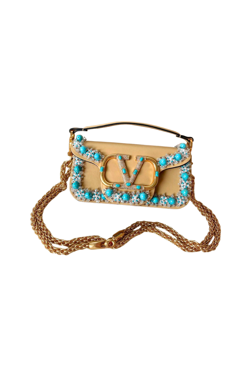 Valentino Garavani Small Raffia Shoulder Bag In Cappuccino