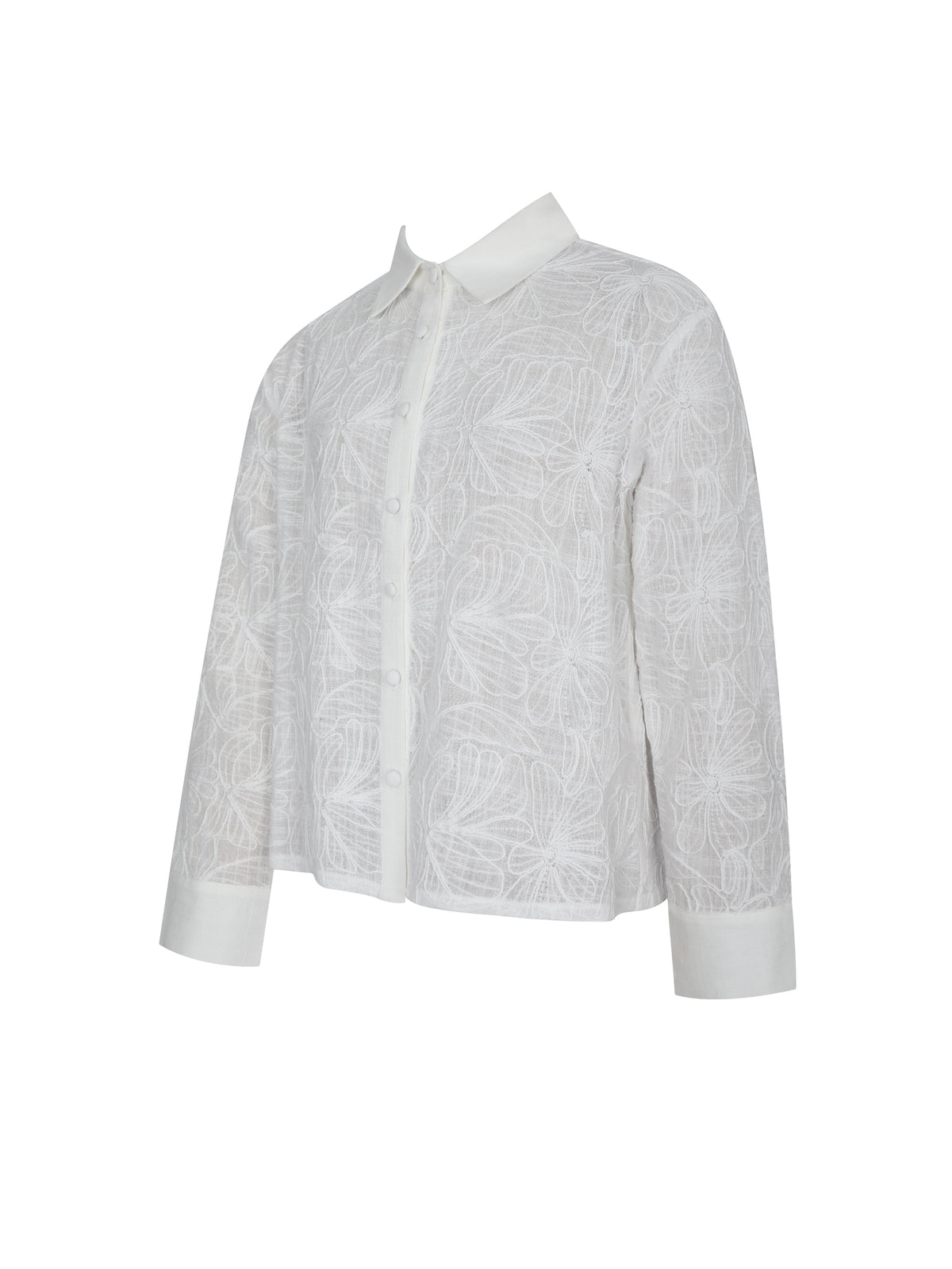 Quintina White Embroidered Cotton Gauze Button-Down Shirt