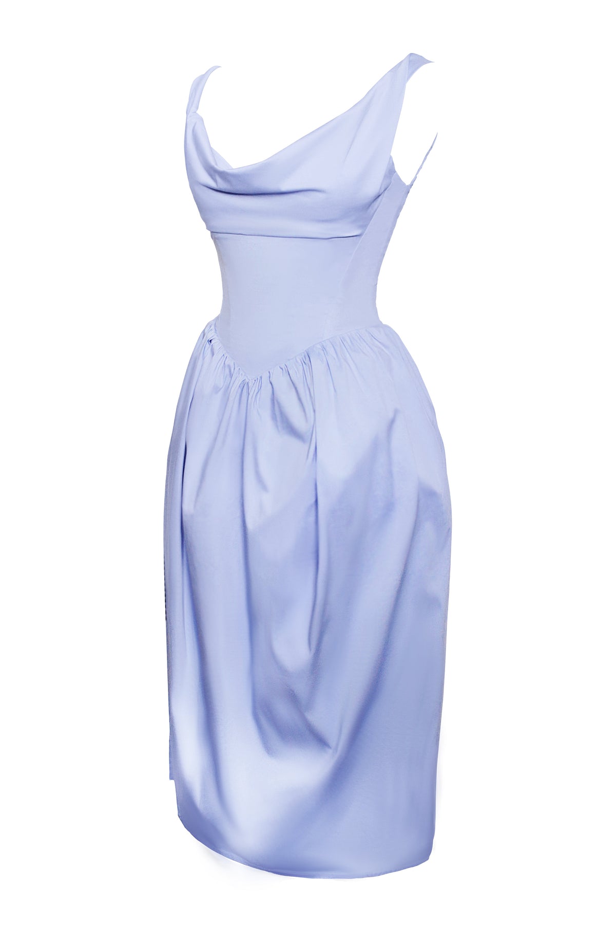 Reina Blue Cotton Poplin Drop Waist Corset Midi Dress