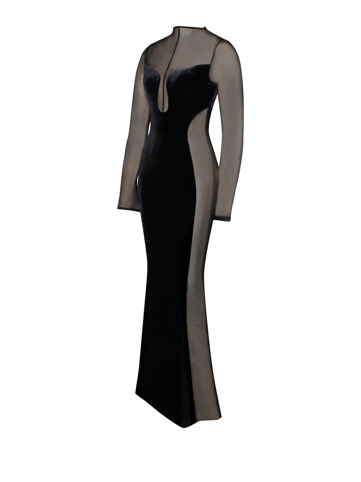 Paislee Black Velvet Mesh Long Sleeve Gown (Archive Sale)