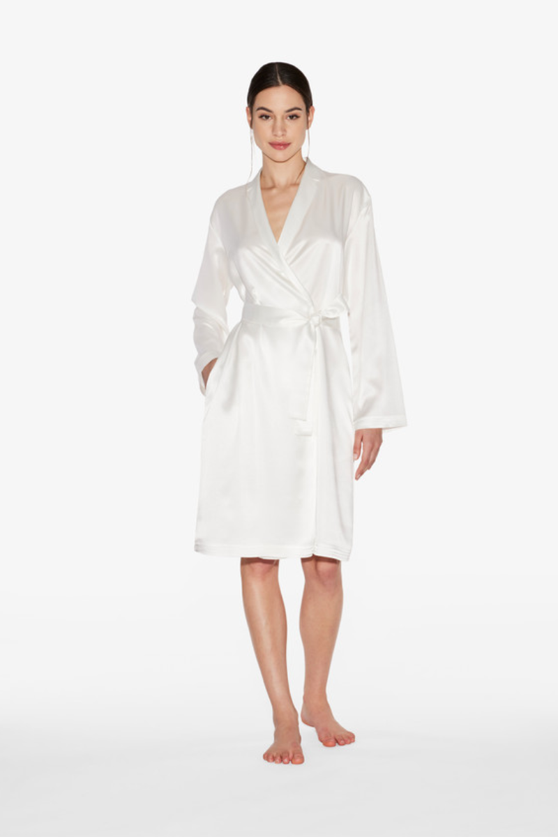La Perla White Silk Short Robe