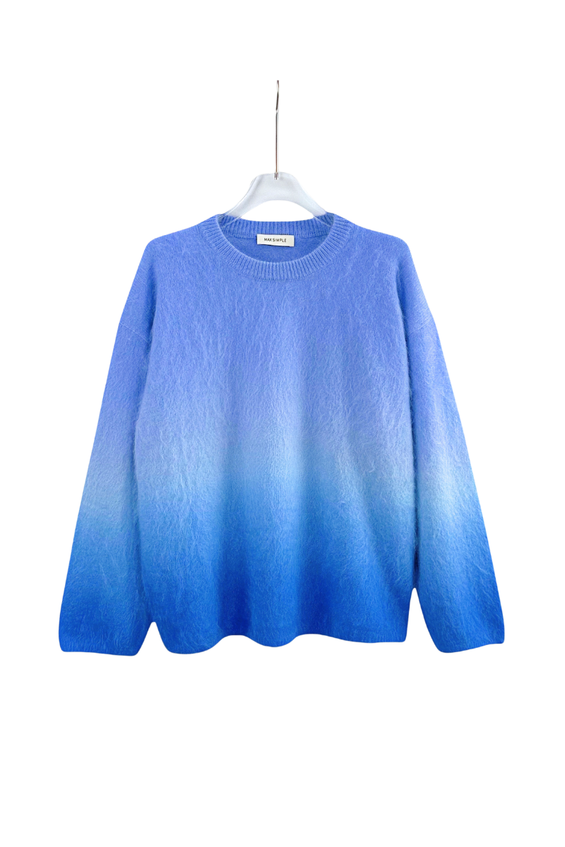Max Simple Washed Wool Gradient Sweater Blue