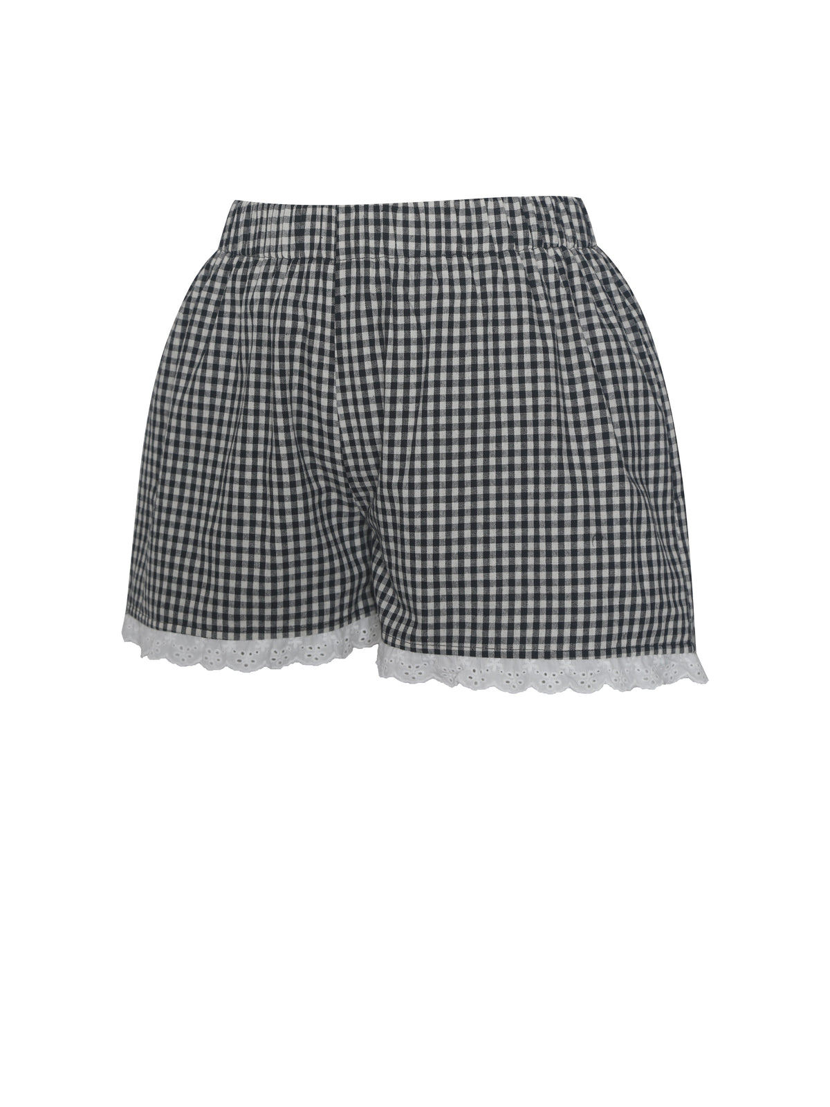 Qutayla Black Gingham Cotton Lace Trim Shorts