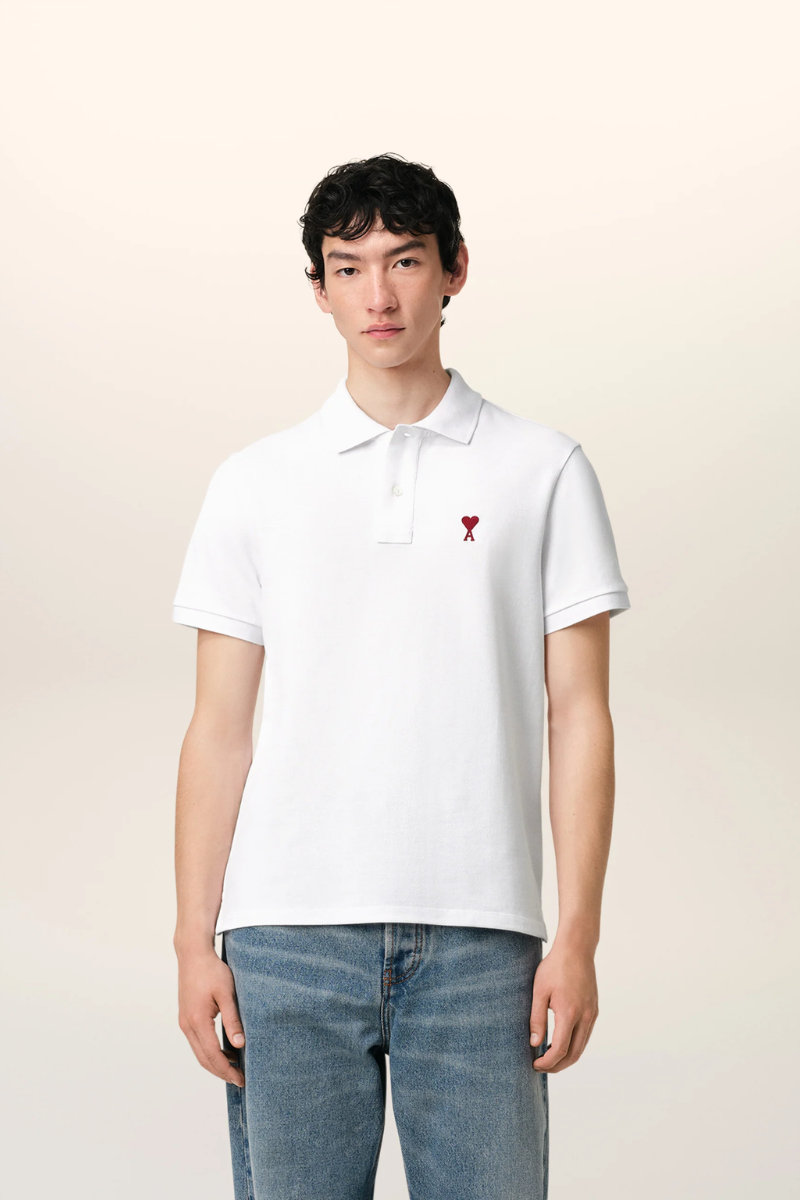 AMI de Coeur White Cotton Polo Shirt