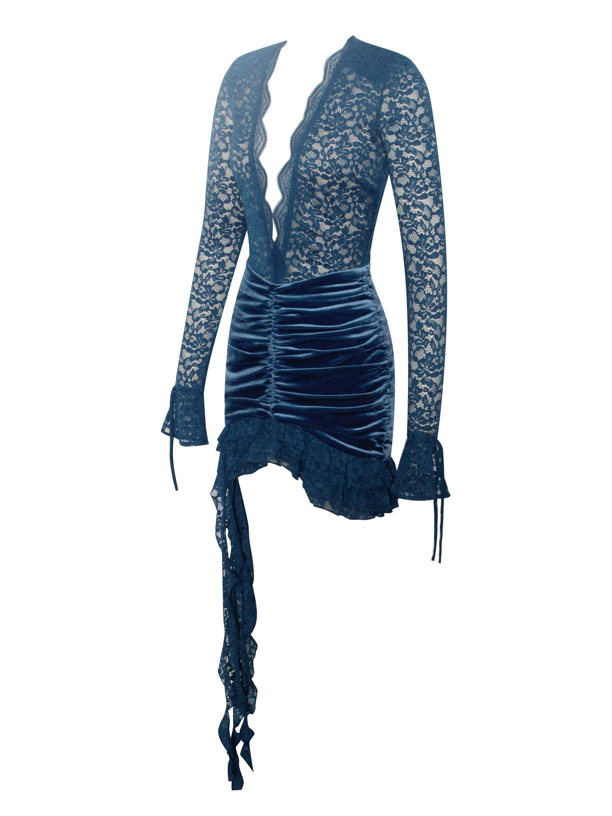 Nadina Teal Lace Velvet Mini Dress (Archive Sale)