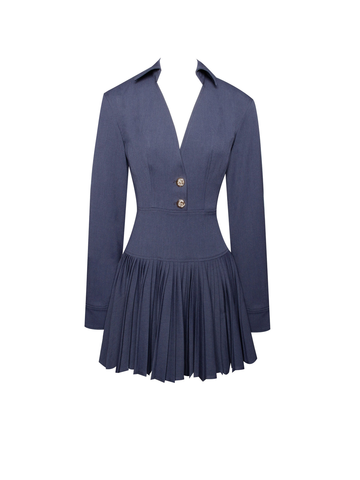 Valarie Navy Blue Denim Style Pleated Mini Dress (Archive Sale)