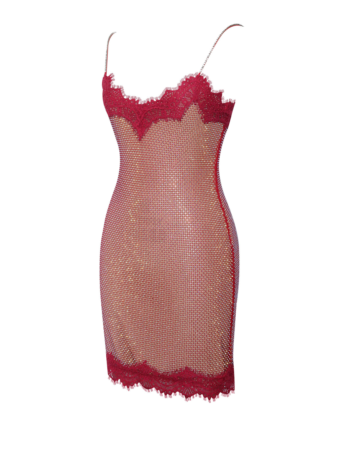 Remi Burgundy Mesh Rhinestone Lace Mini Dress(Archive Sale)