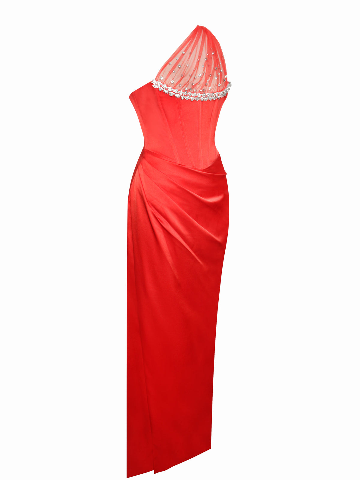 Lora Scarlet Crystal Embellished Mesh Satin Corset Gown (Archive Sale)