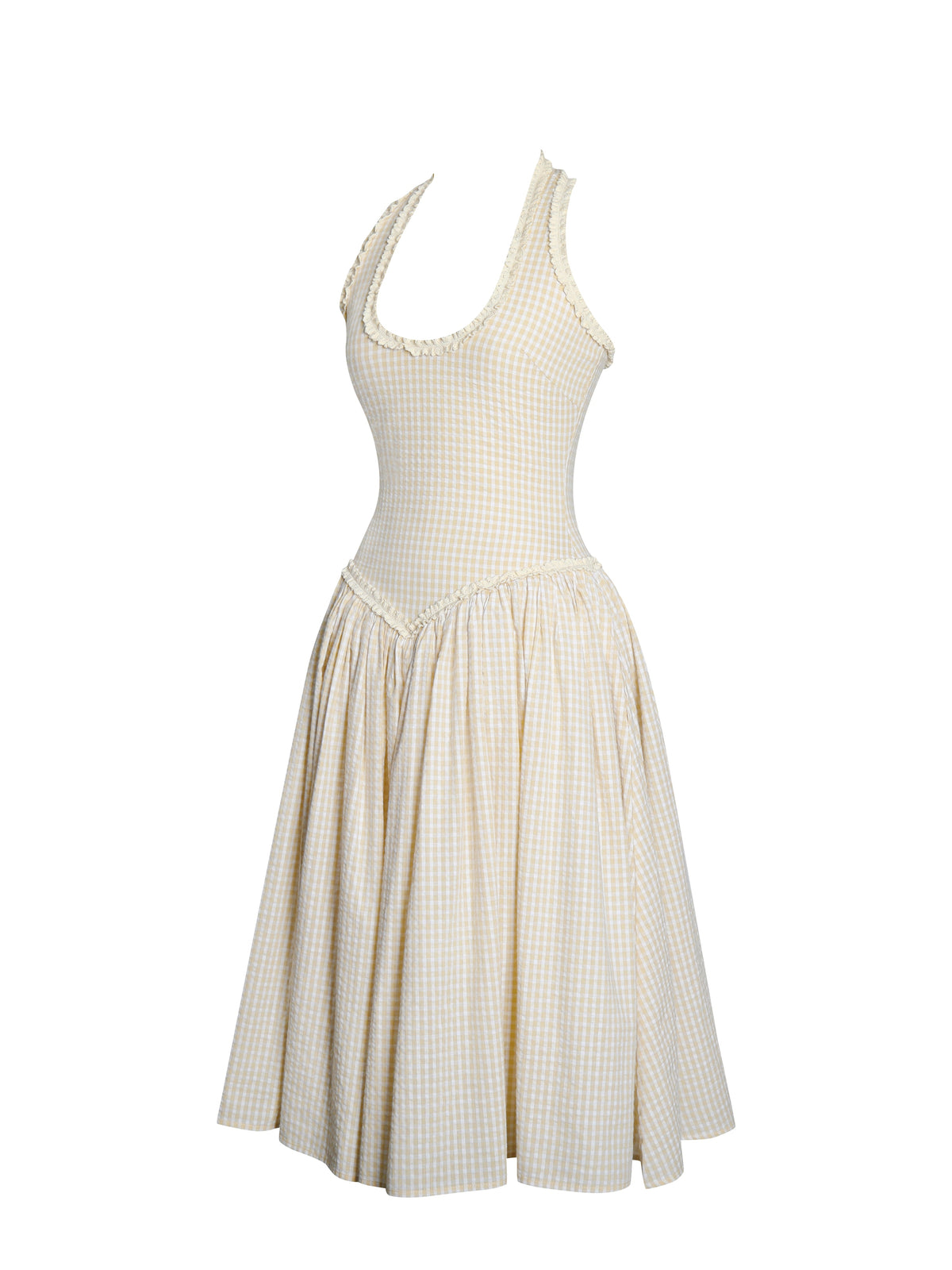 Idella Yellow Gingham U Neck Midi Dress (Archive Sale)