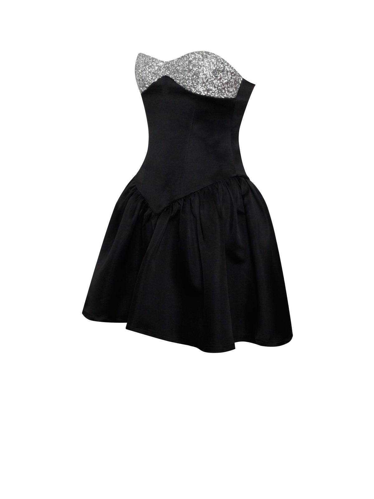 Silvia Black Satin Crystal Bustier A-Line Mini Dress (Archive Sale)