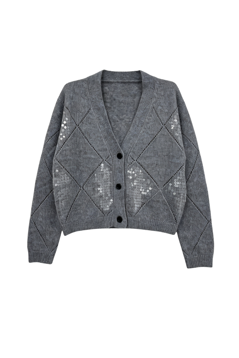Max Simple Sequined Knit Cardigan Dusty Blue MSYY265067D
