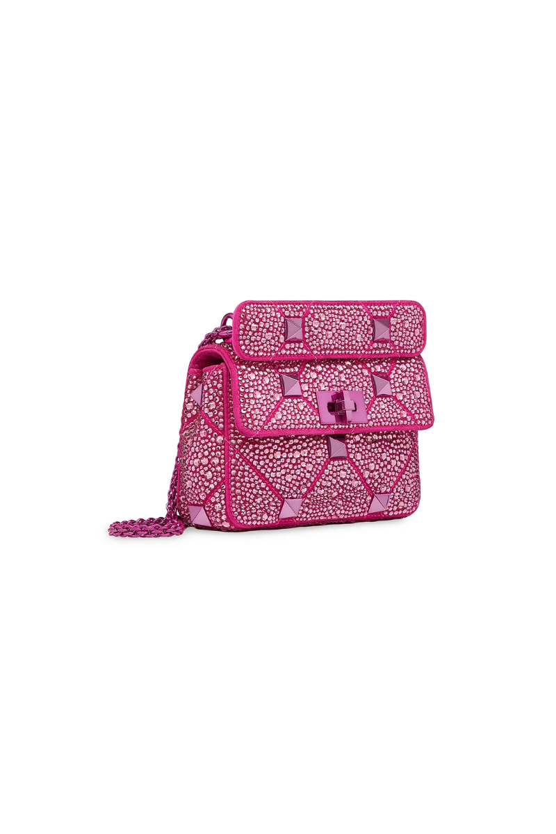 Valentino Roman Stud Small Embellished Shoulder Bag In Pink