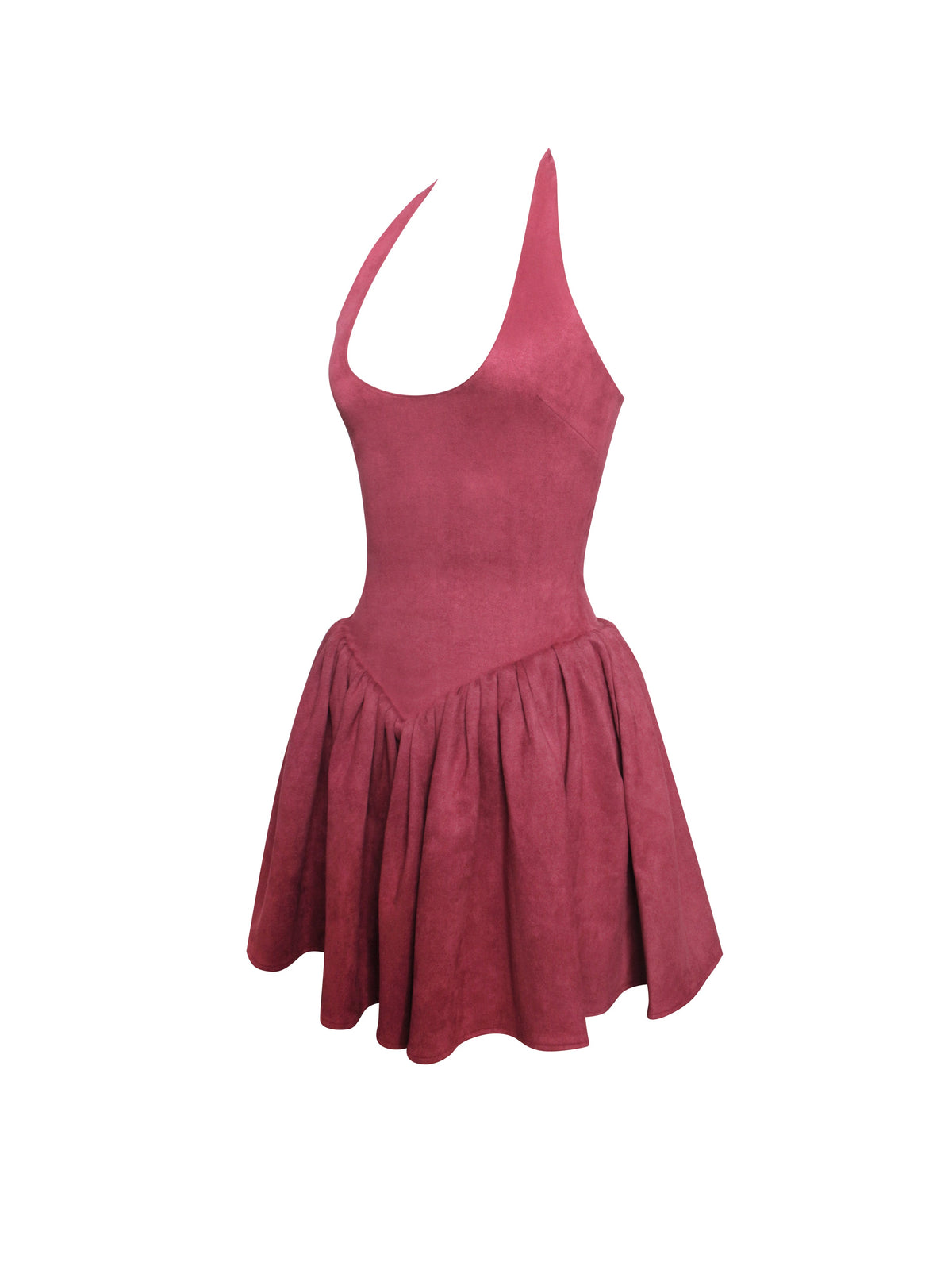 Hadorabra Burgundy Suede Halter Mini Full Dress (Archive Sale)
