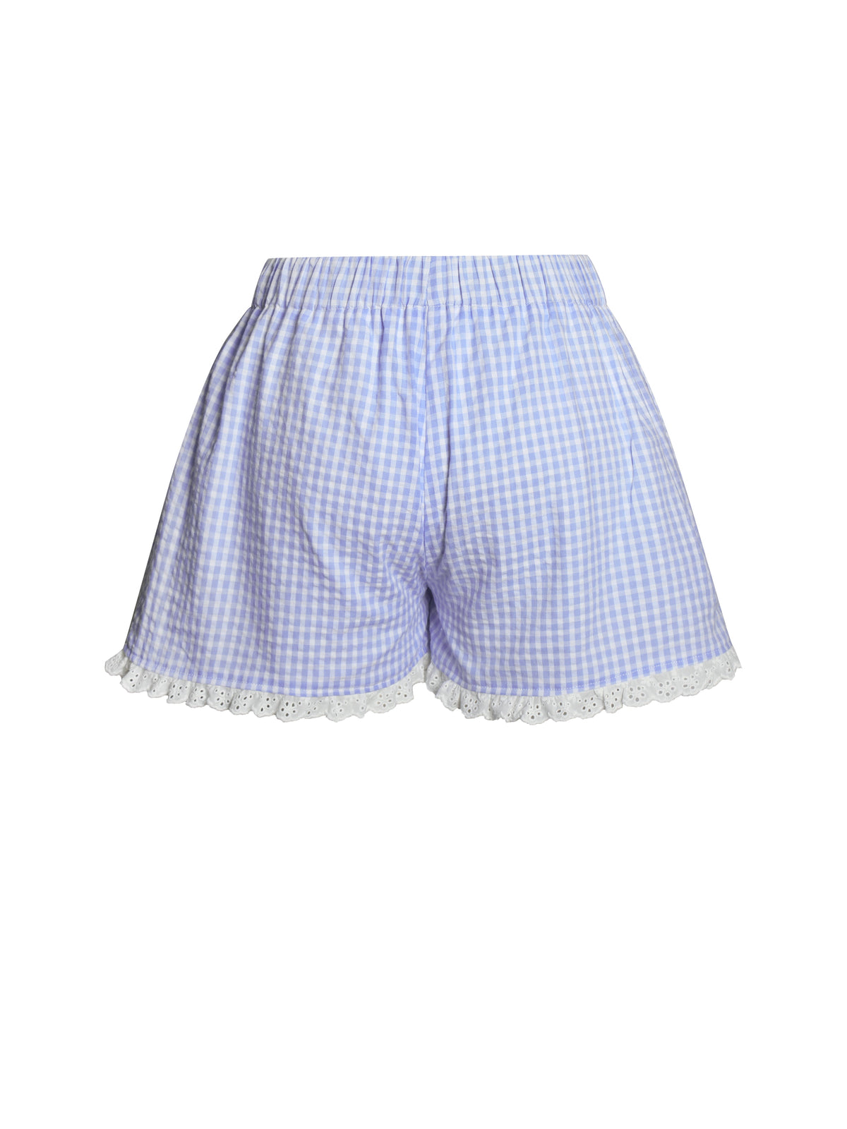 Qutayla Baby Blue Gingham Cotton Lace Trim Shorts