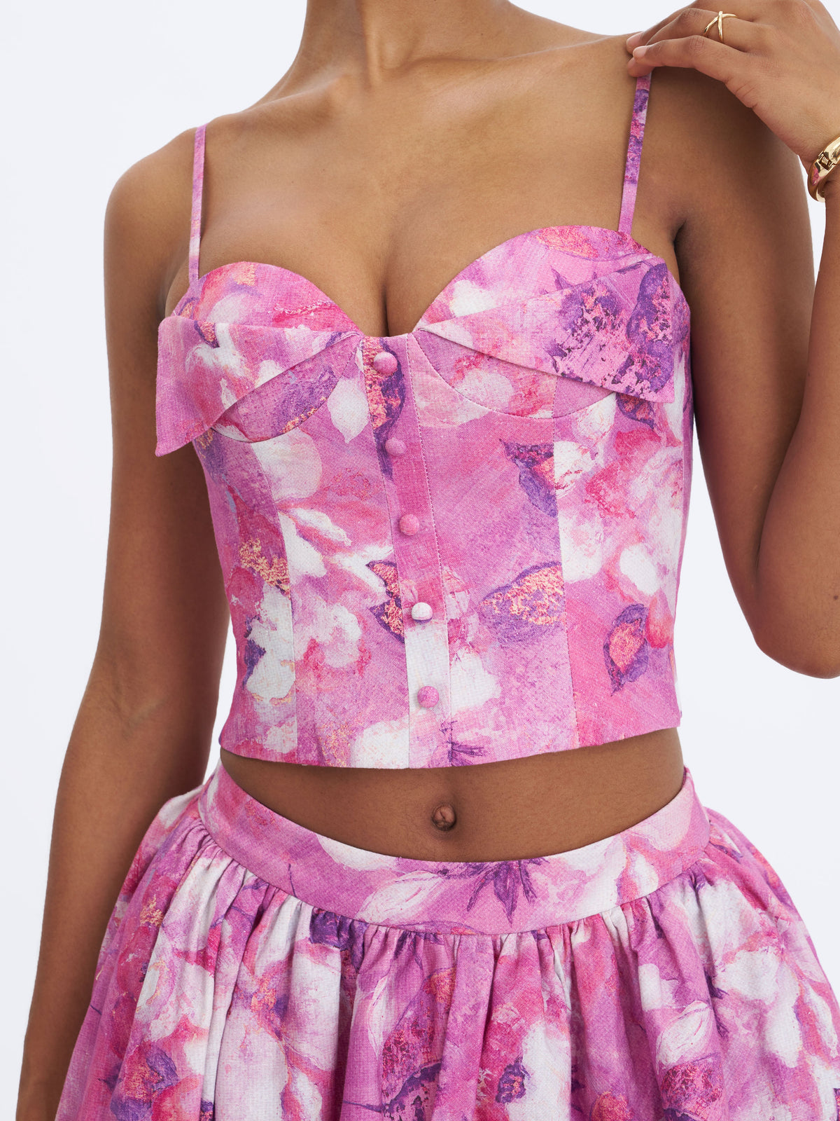 Xamira Blooming Magenta Linen Sweetheart Foldover Top