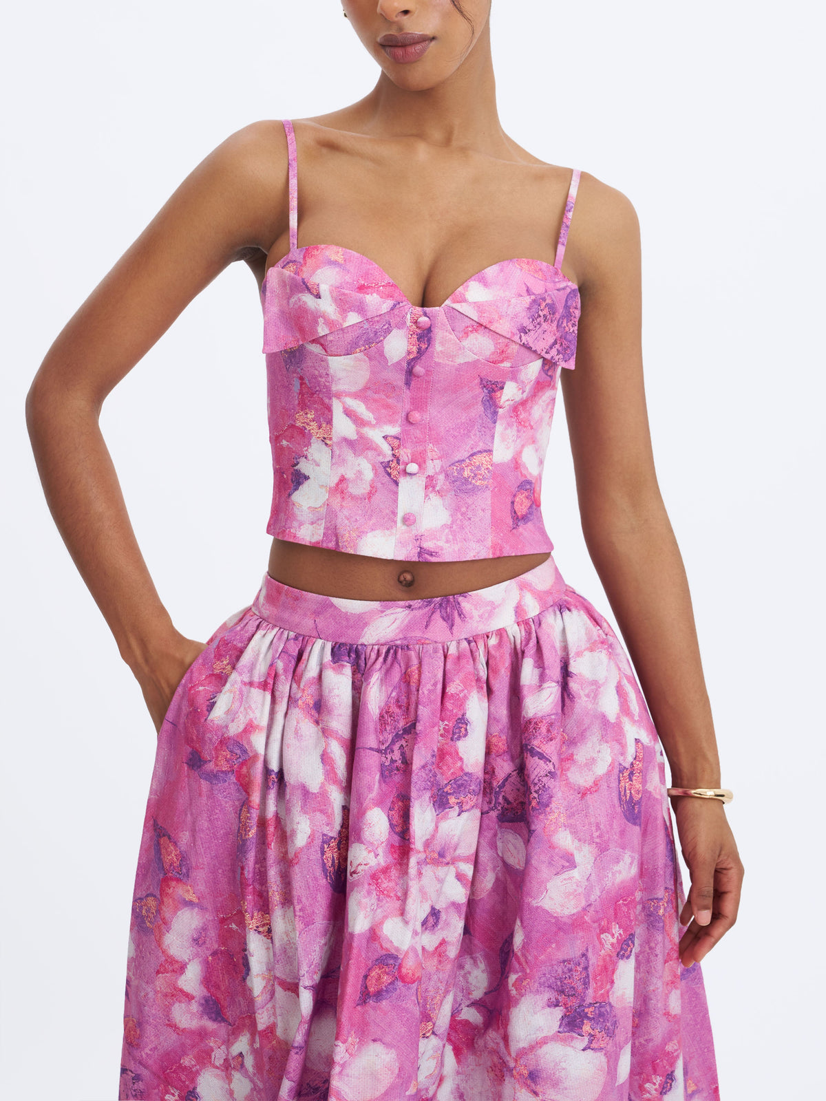 Xamira Blooming Magenta Linen Sweetheart Foldover Top