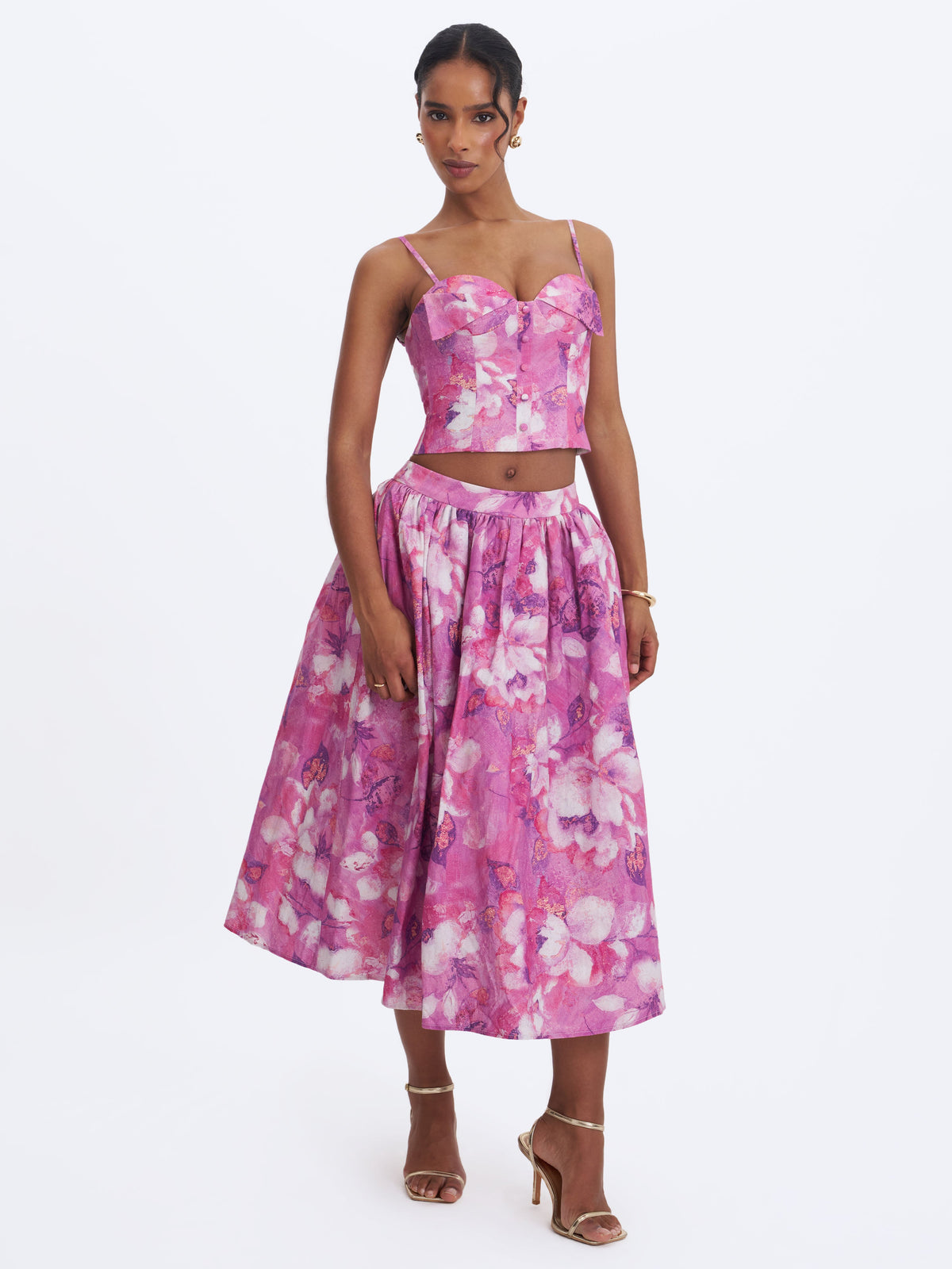 Xamira Blooming Magenta Linen Sweetheart Foldover Top