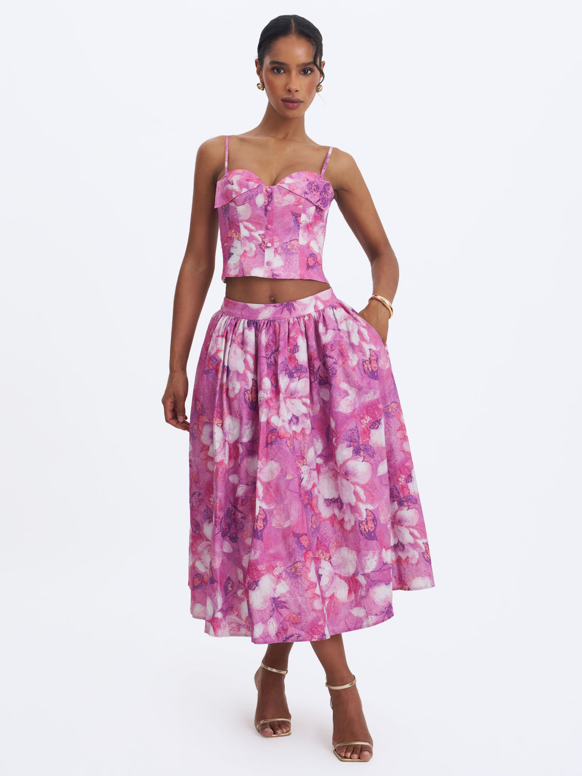 Xamira Blooming Magenta Linen Sweetheart Foldover Top