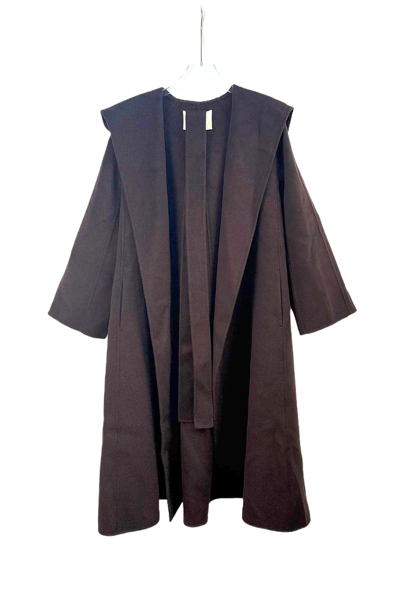 Max Simple 
Wool Blend Hooded Wrap-Deep Natural-Tone