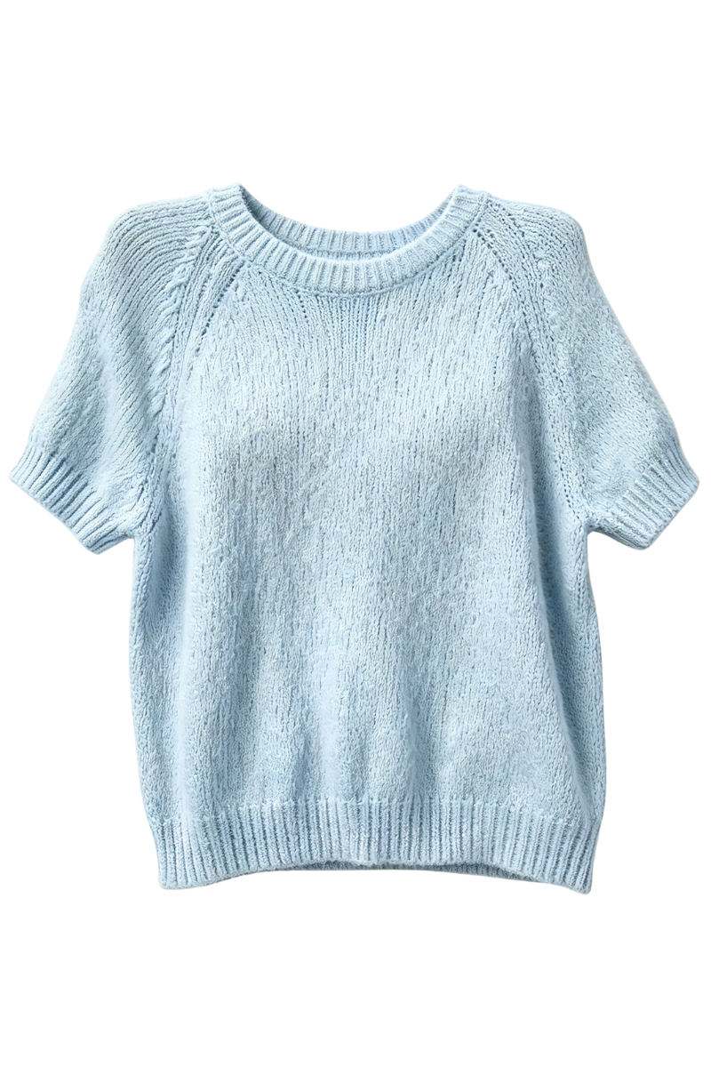 Max Simple Slub Cotton Short-Sleeve Top Light Blue MSSN264311L