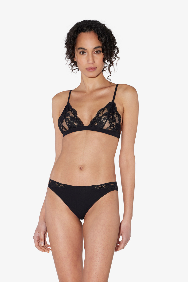 La perla Black cotton thong