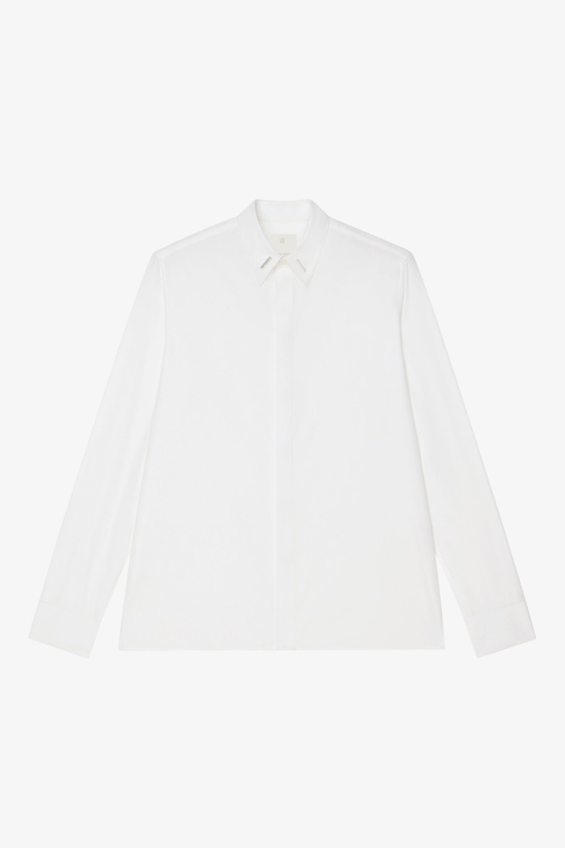 Givenchy Shirt in Poplin with Collar Details featuring GIVENCHY-engraved barrettes and fitted cut.