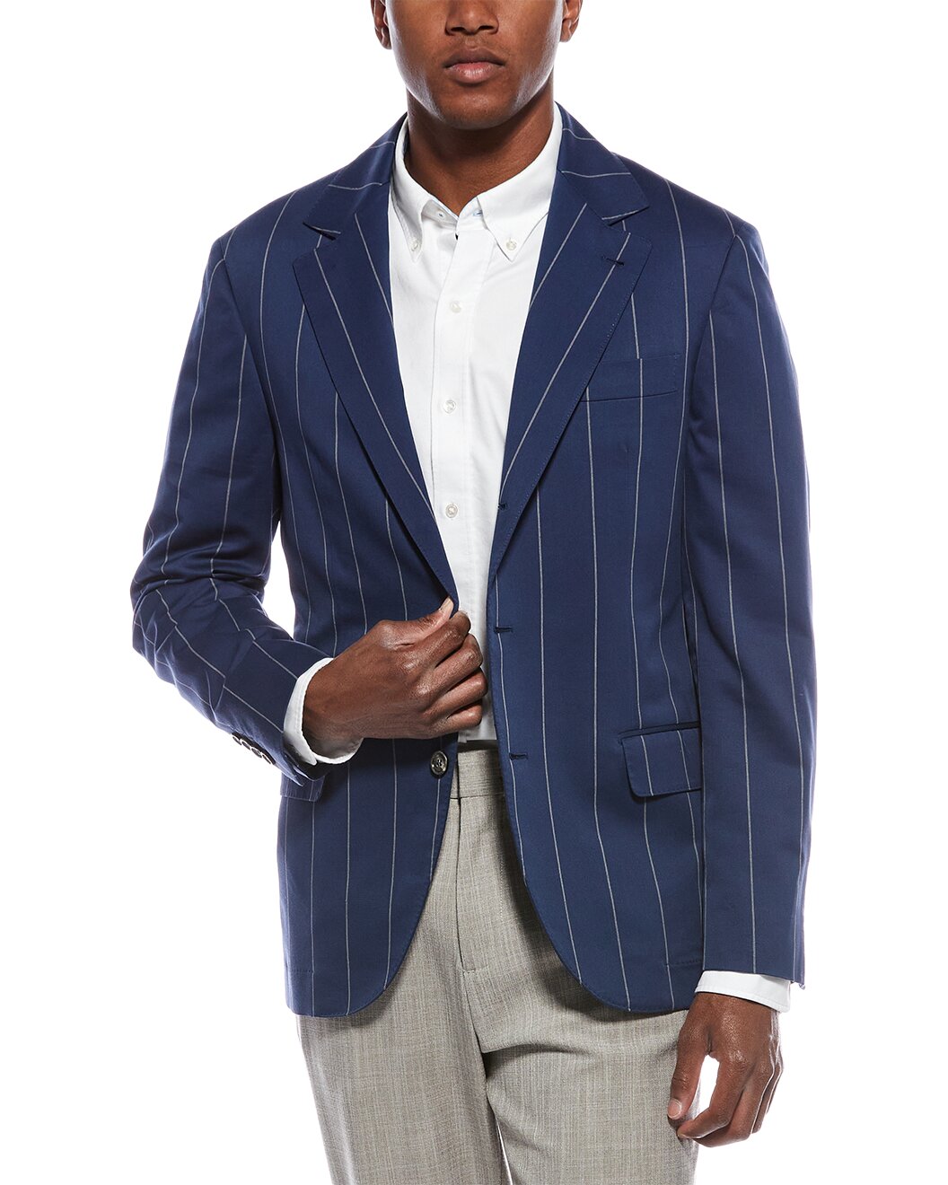 BRUNELLO CUCINELLI MEN'S BLUE WOOL TAILORED BLAZER