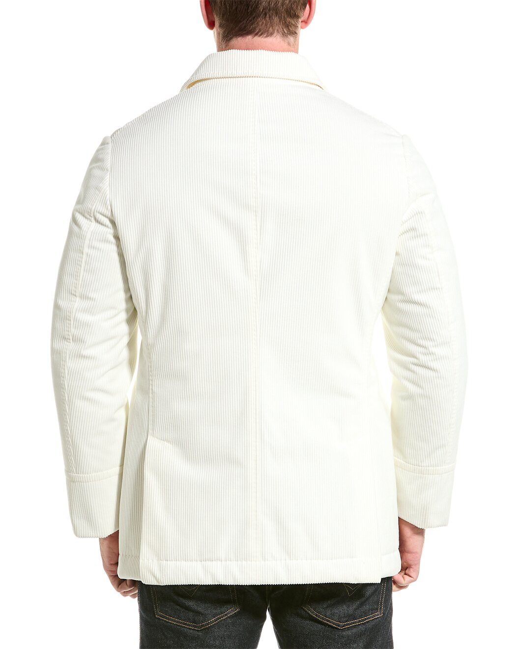 BRUNELLO CUCINELLI MEN'S WHITE CORDUROY DOUBLE-BREASTED PEA COAT