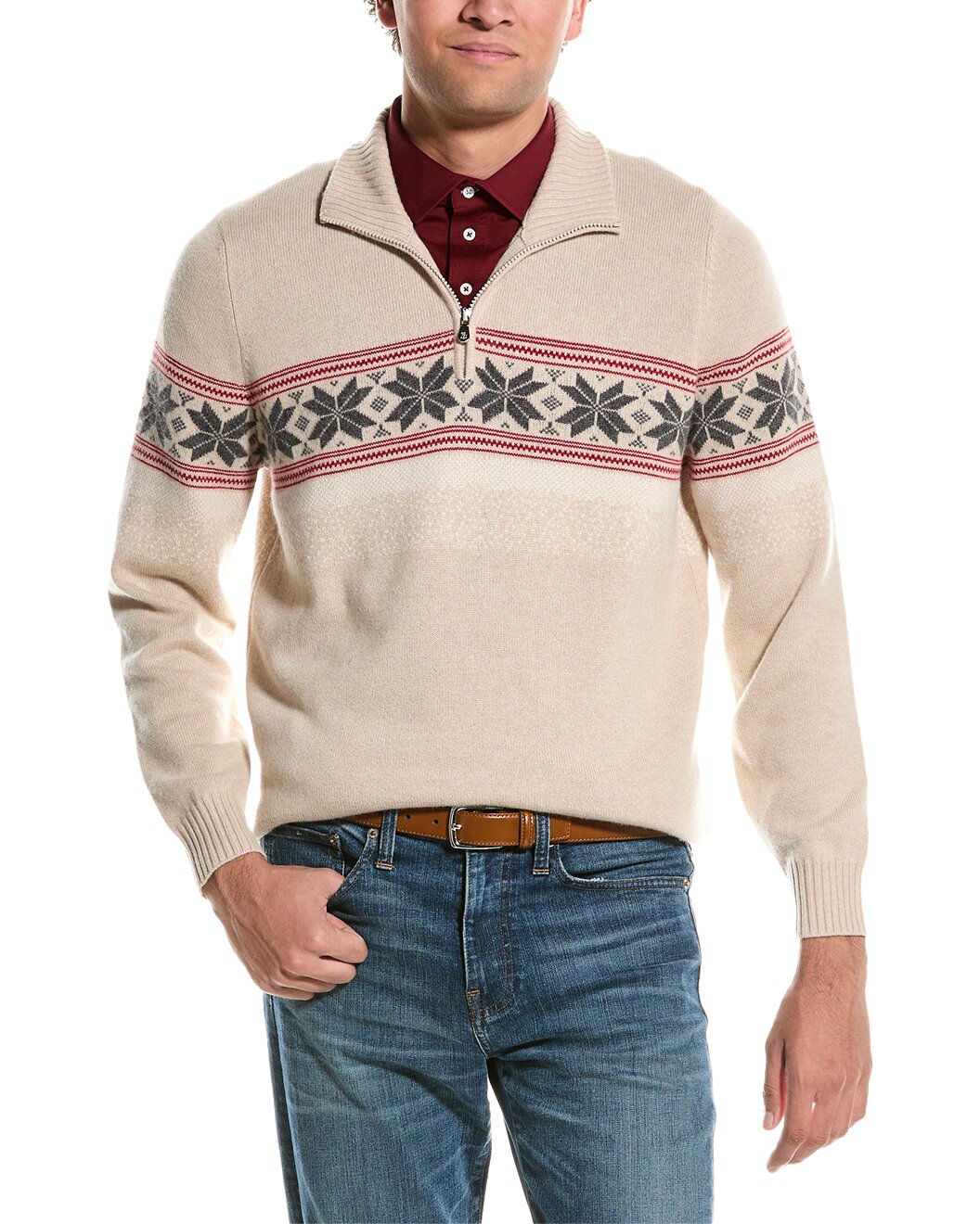 BRUNELLO CUCINELLI MEN'S 100% CASHMERE CASUAL 1/4 ZUP UP SWEATER