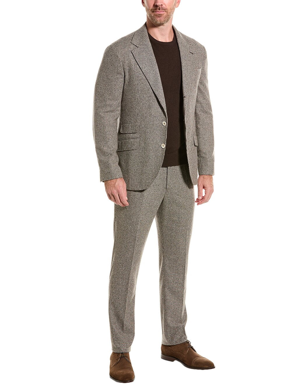 BRUNELLO CUCINELLI MEN'S WOOL BLEND 3 BUTTON CLASSIC HOUNDS TOOTH SUIT NEW