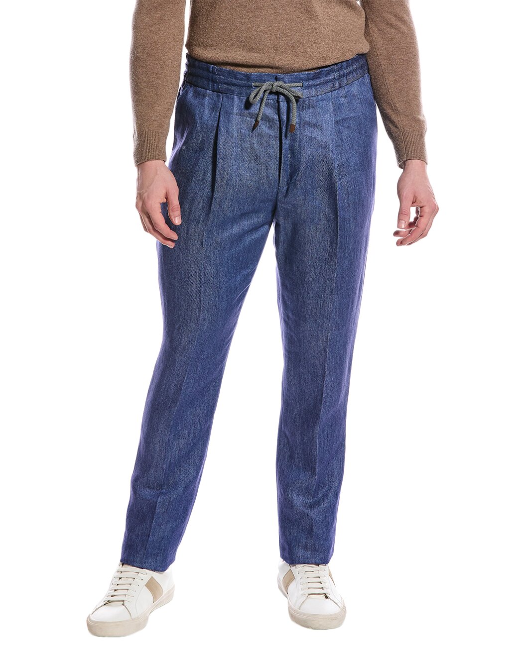 BRUNELLO CUCINELLI MEN'S BLUE LINEN RELAXED TROUSERS