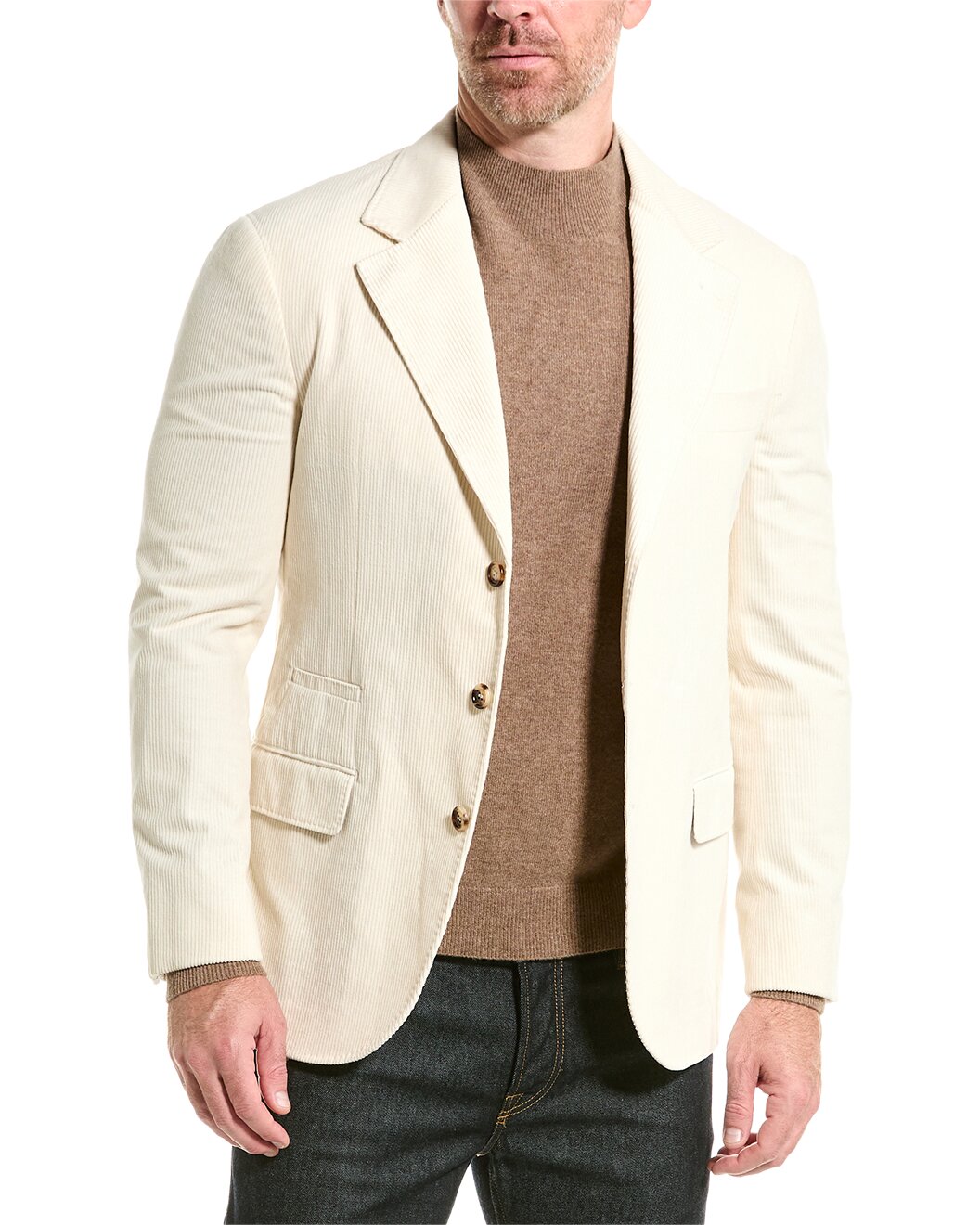 BRUNELLO CUCINELLI MEN'S OFF WHITE COTTON BLAZER