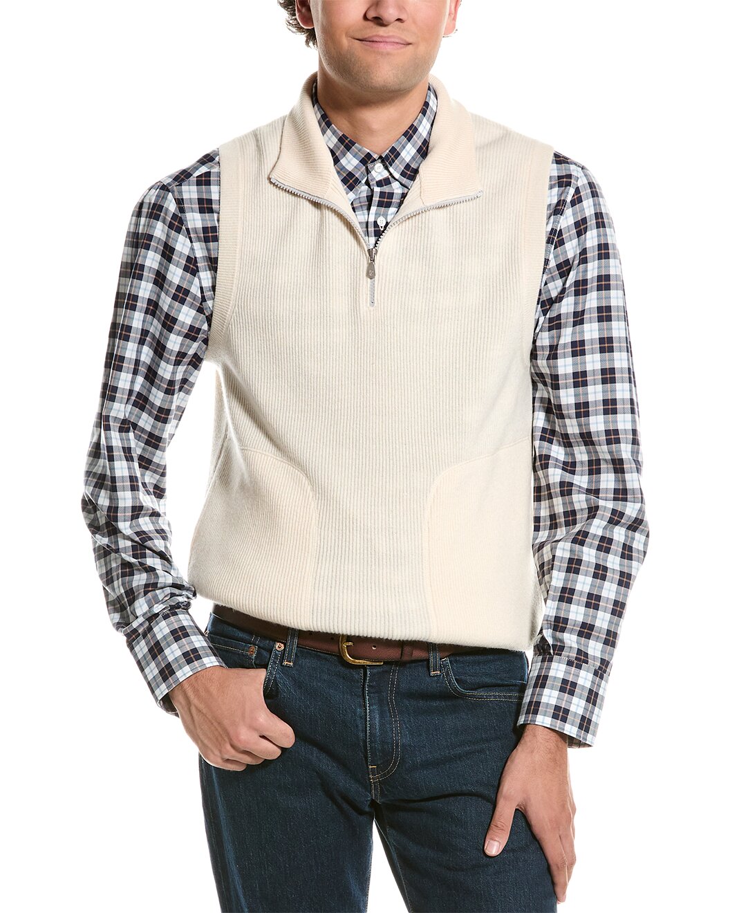 BRUNELLO CUCINELLI MEN'S 100% CASHMERE ZIP UP ATHLETIC STYLE CASUAL VEST/SWEATER