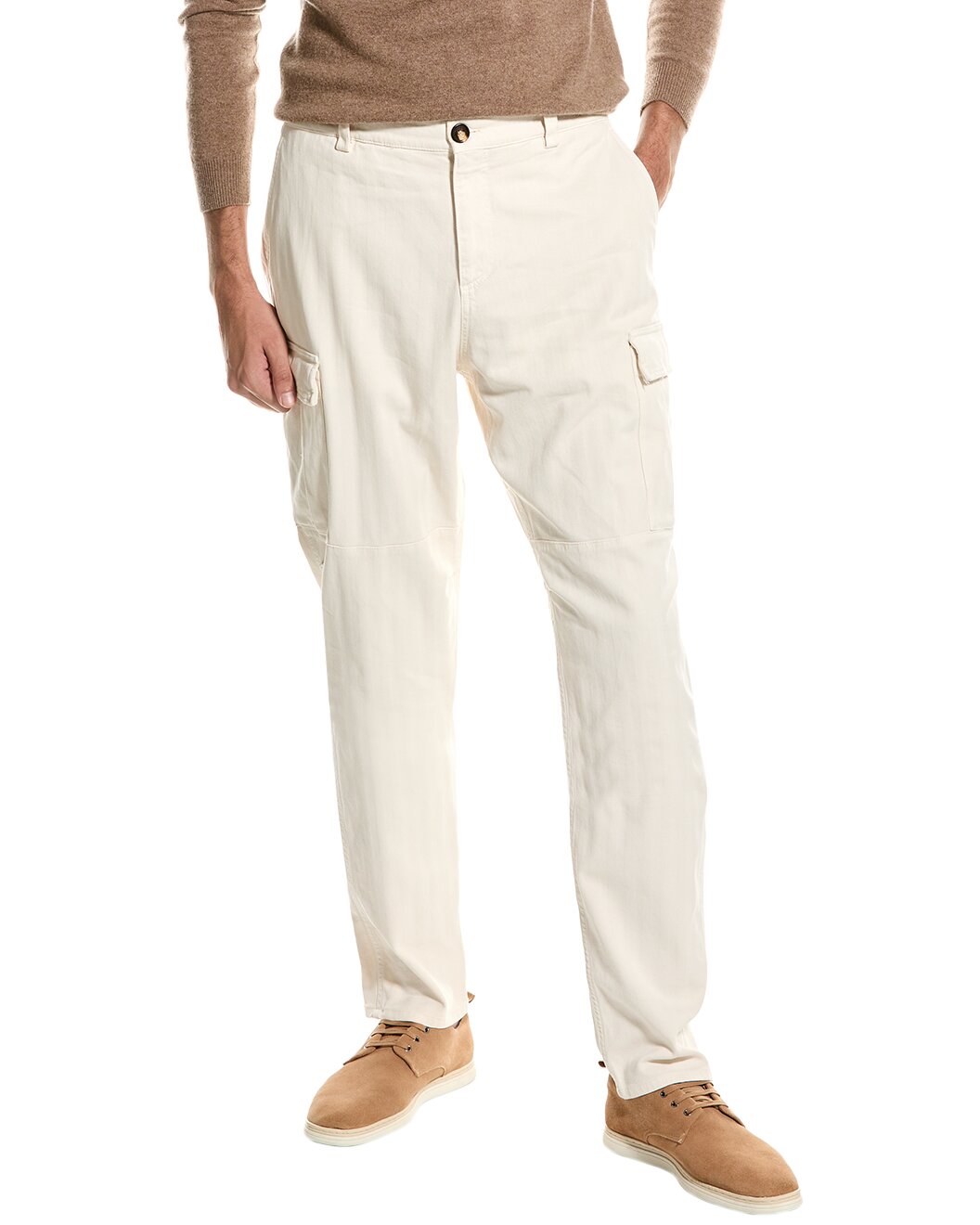 BRUNELLO CUCINELLI MEN'S OFF WHITE EASY FIT DENIM STYLE CARGO PANTS