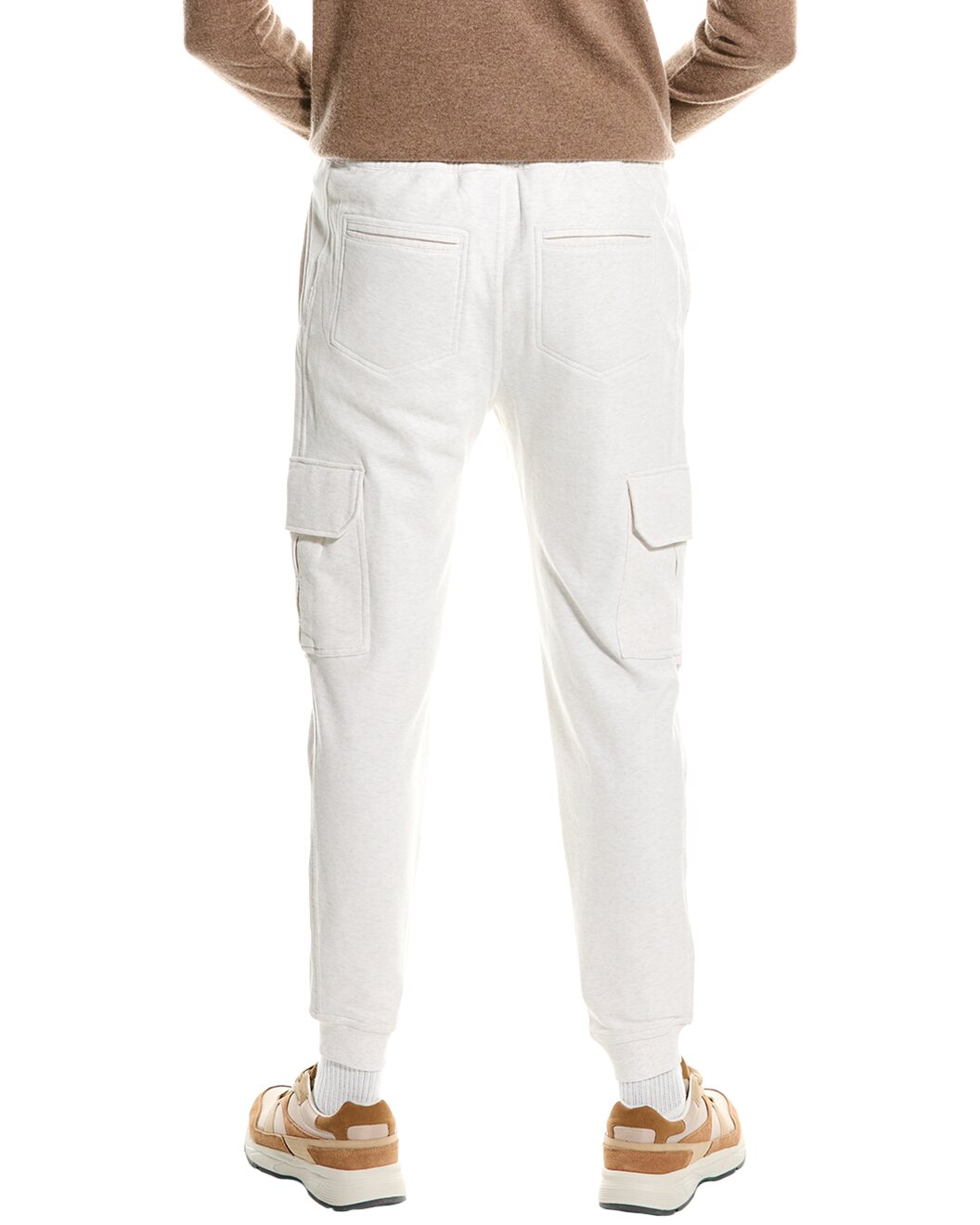 BRUNELLO CUCINELLI MEN'S OFF WHITE COTTON CARGO TROUSERS
