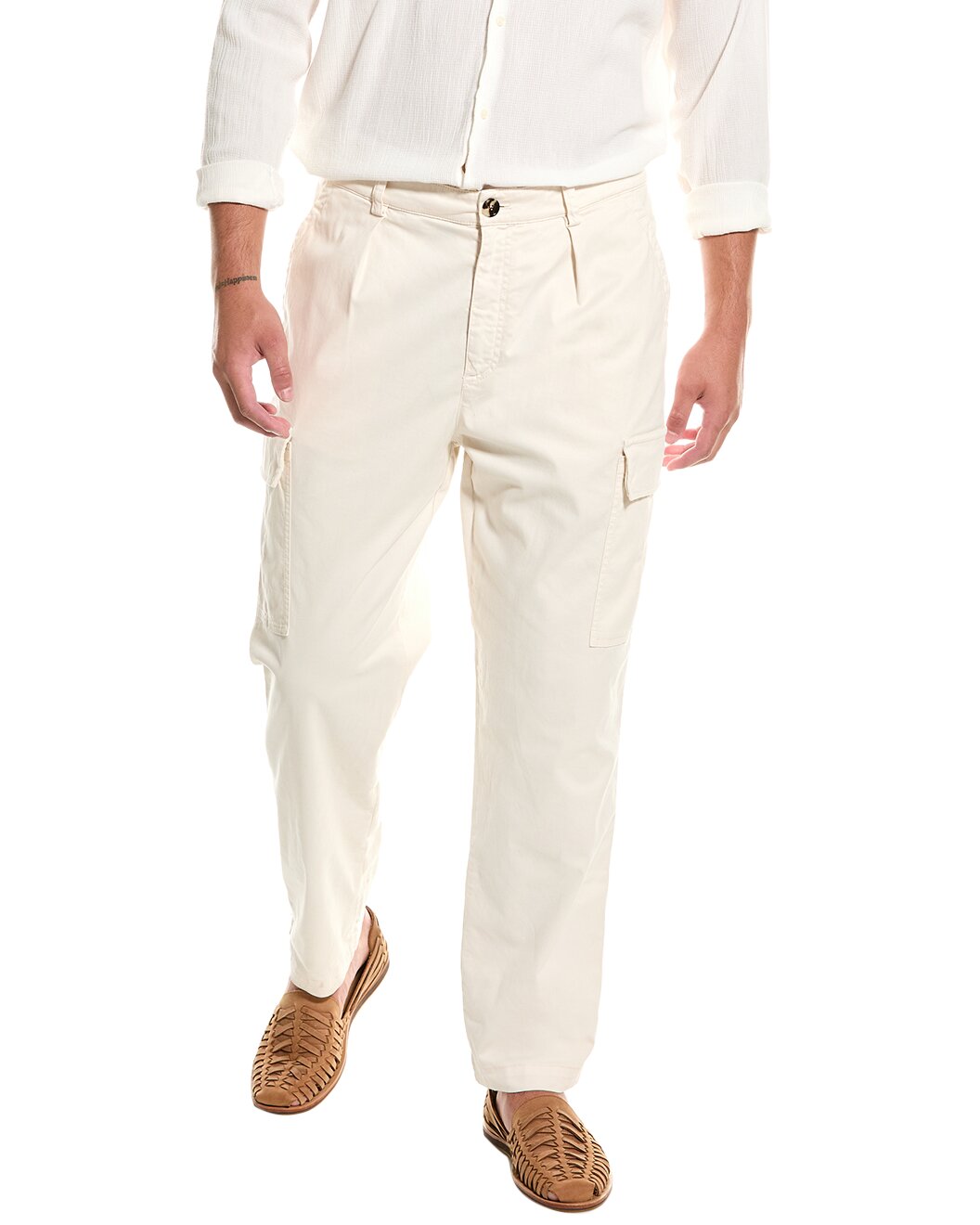 BRUNELLO CUCINELLI MEN'S OFF WHITE RELAXED COTTON TROUSERS