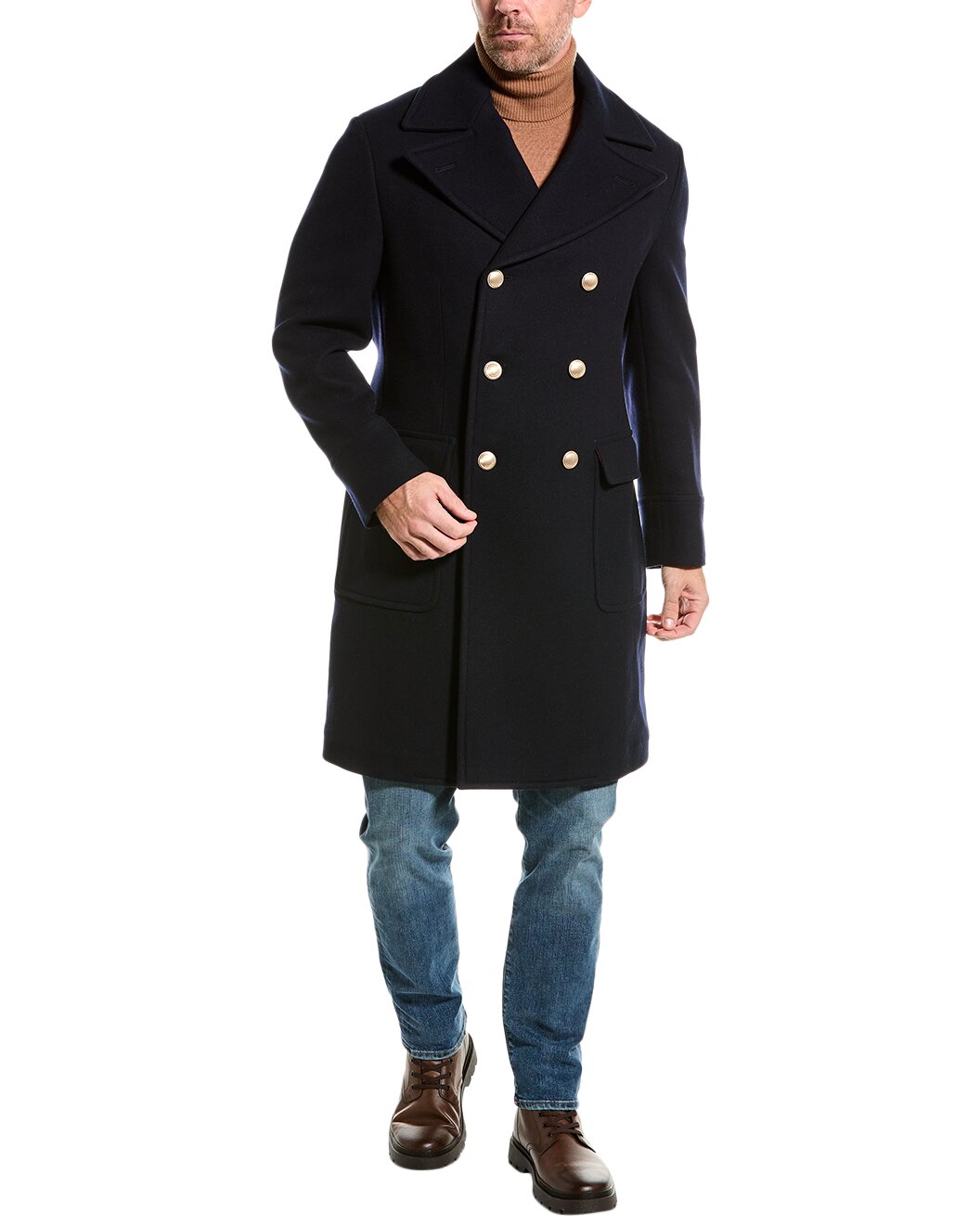 BRUNELLO CUCINELLI MEN'S WOOL BLEND NAVY PEACOT