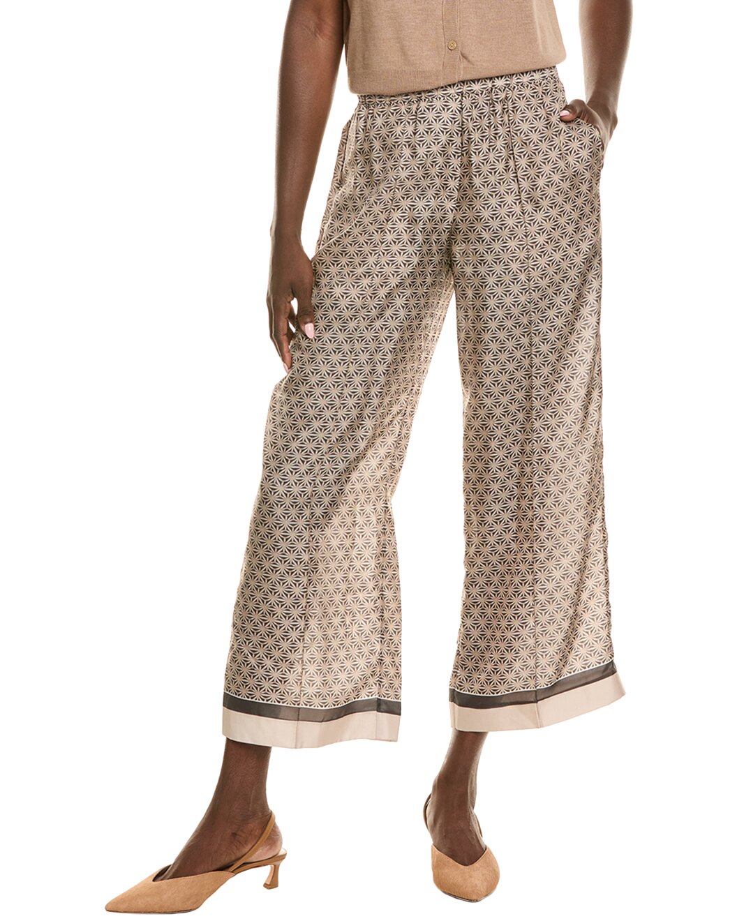 BRUNELLO CUCINELLI WOMEN'S BEIGE WIDE-LEG PATTERNED TROUSERS