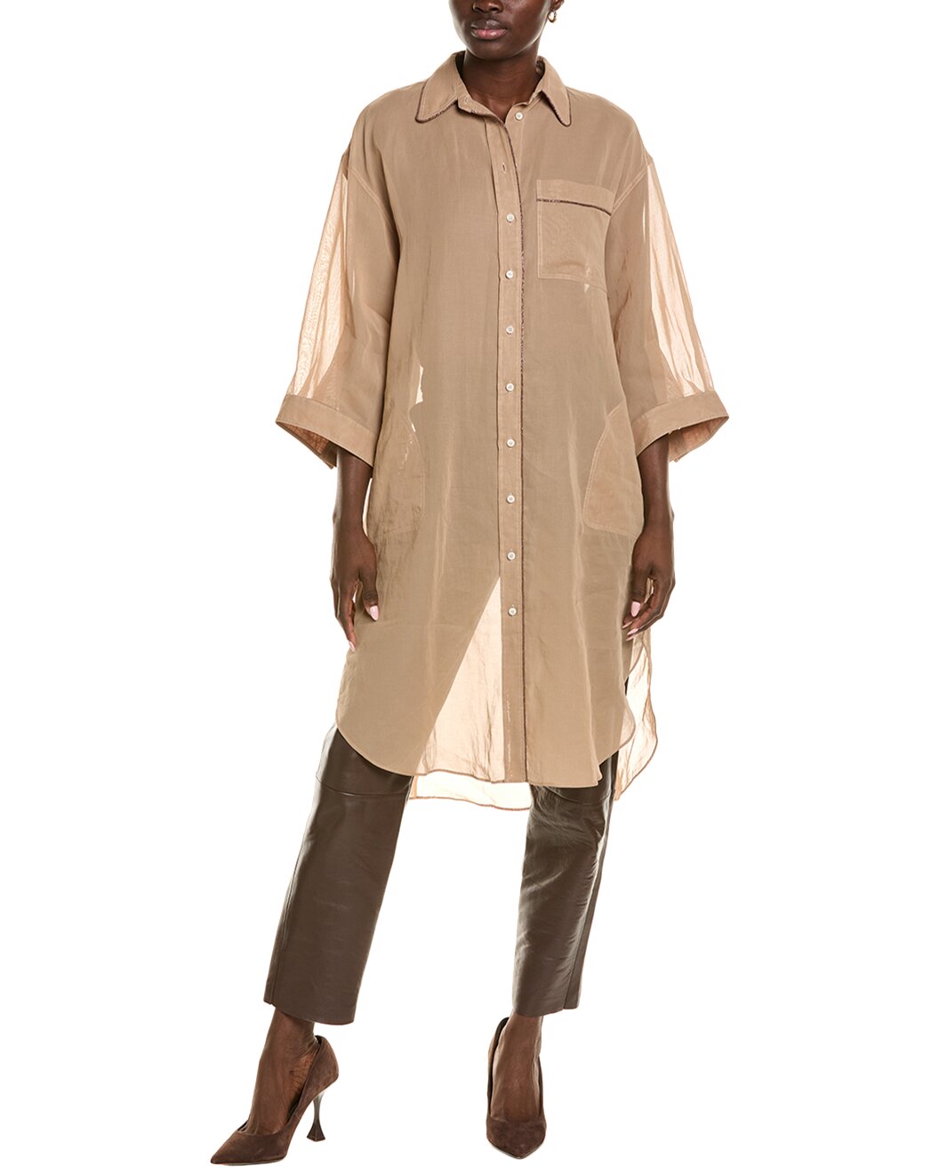 BRUNELLO CUCINELLI WOMEN'S COTTON CASUAL LONG SHIRT/TOP