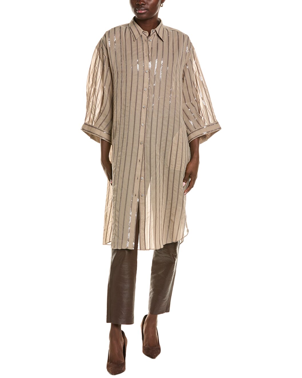 BRUNELLO CUCINELLI WOMEN'S COTTON CASUAL LONG SHIRT/TOP