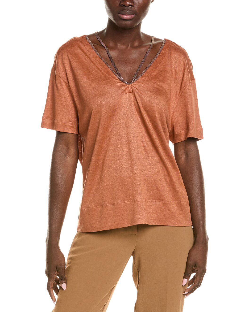 BRUNELLO CUCINELLI WOMEN'S SILK BELND MONILI BEAD LINED SHIRT/TOP