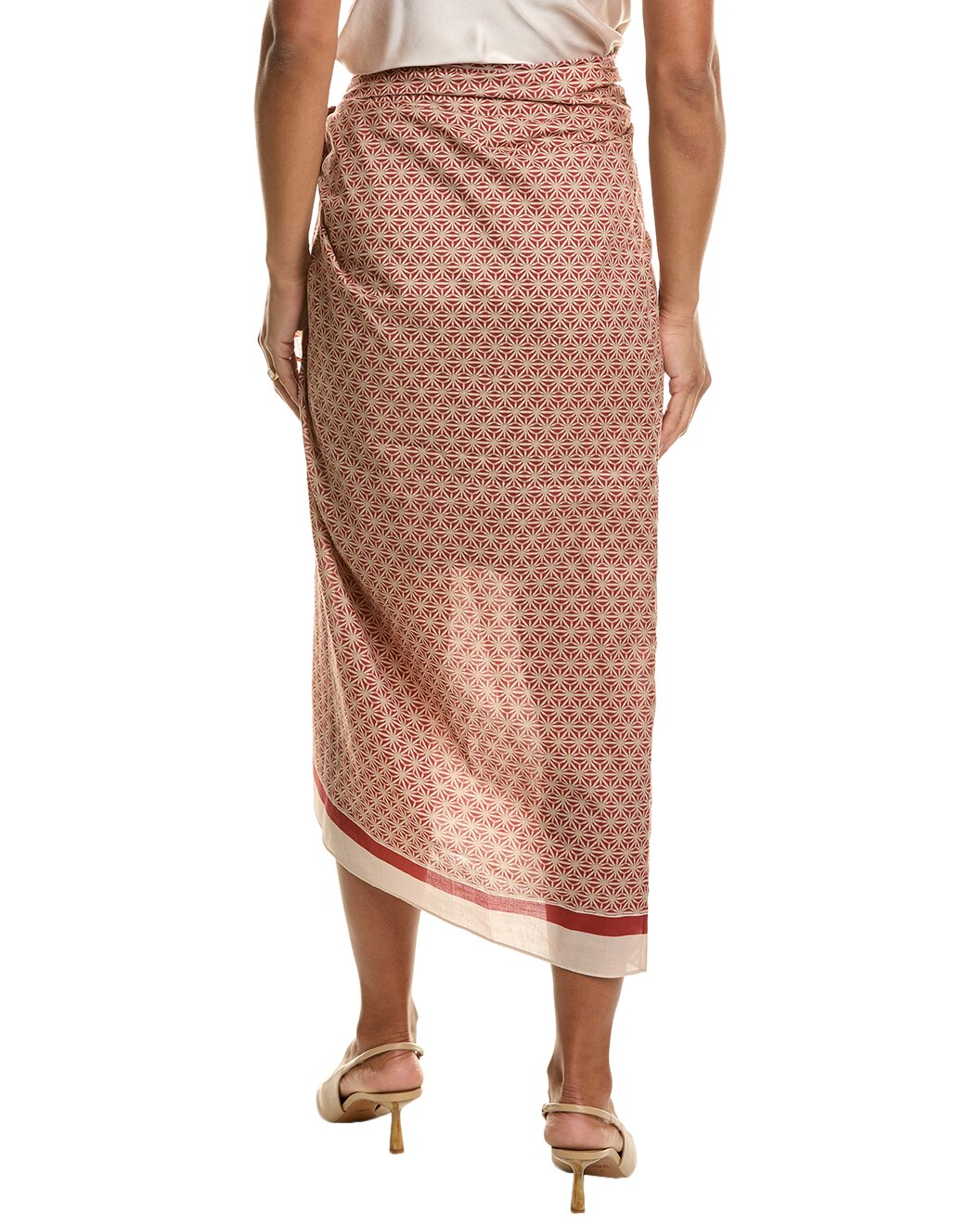 BRUNELLO CUCINELLI WOMEN'S RED BEIGE PATTERNED WRAP SKIRT