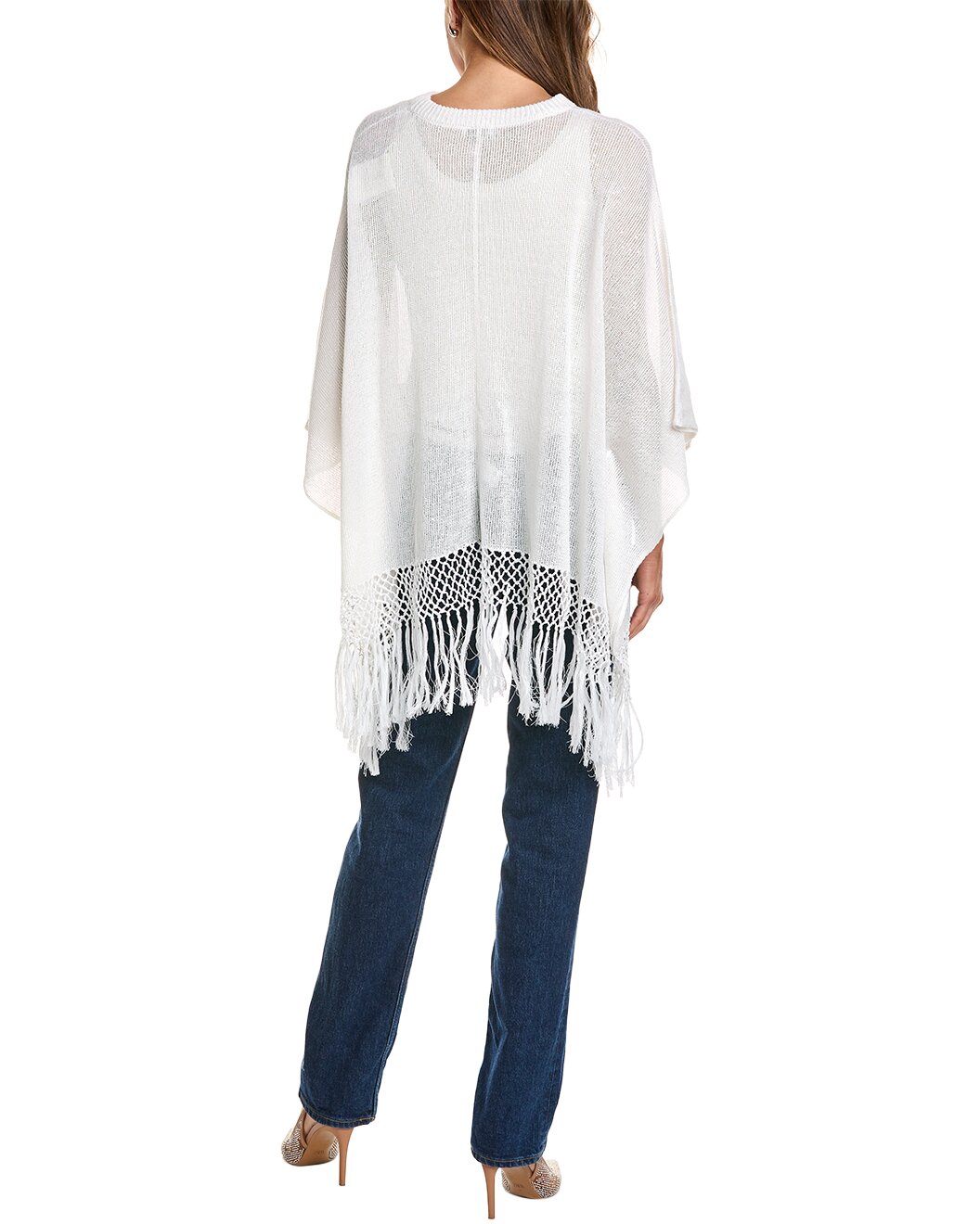 BRUNELLO CUCINELLI WOMEN'S WHITE FRINGED KNIT PONCHO