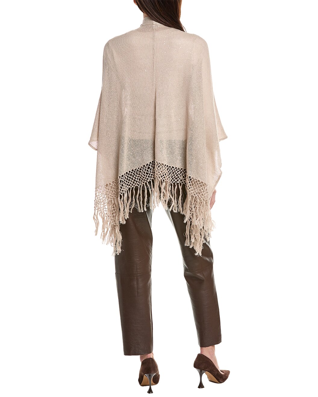 BRUNELLO CUCINELLI WOMEN'S BEIGE SHAWL WITH FRINGE DETAILING