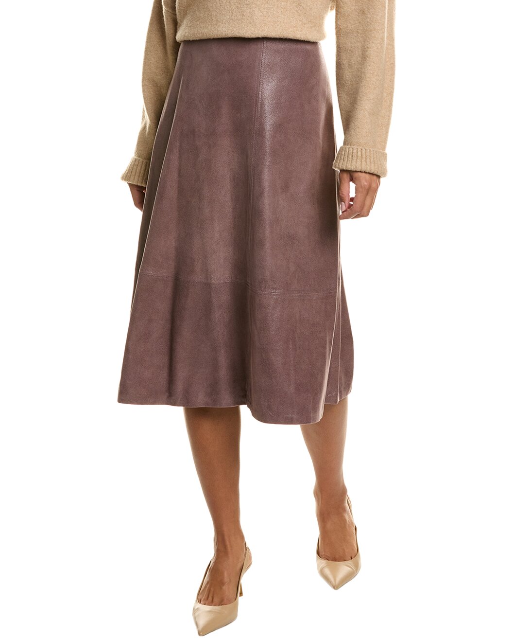 BRUNELLO CUCINELLI WOMEN'S MAUVE LEATHER FLARED SKIRT
