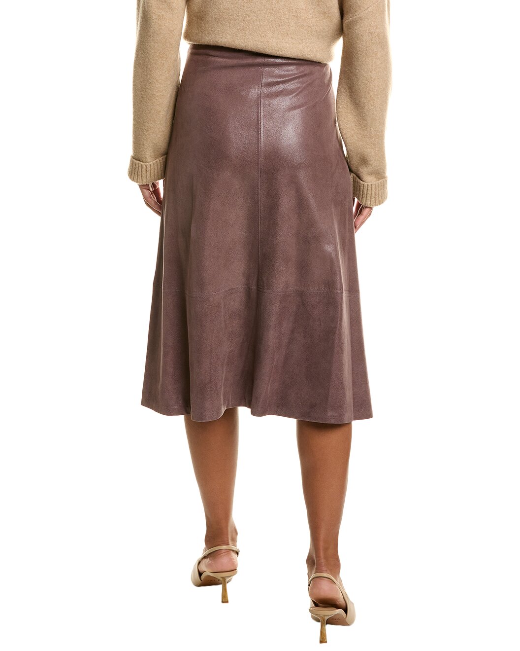 BRUNELLO CUCINELLI WOMEN'S MAUVE LEATHER FLARED SKIRT