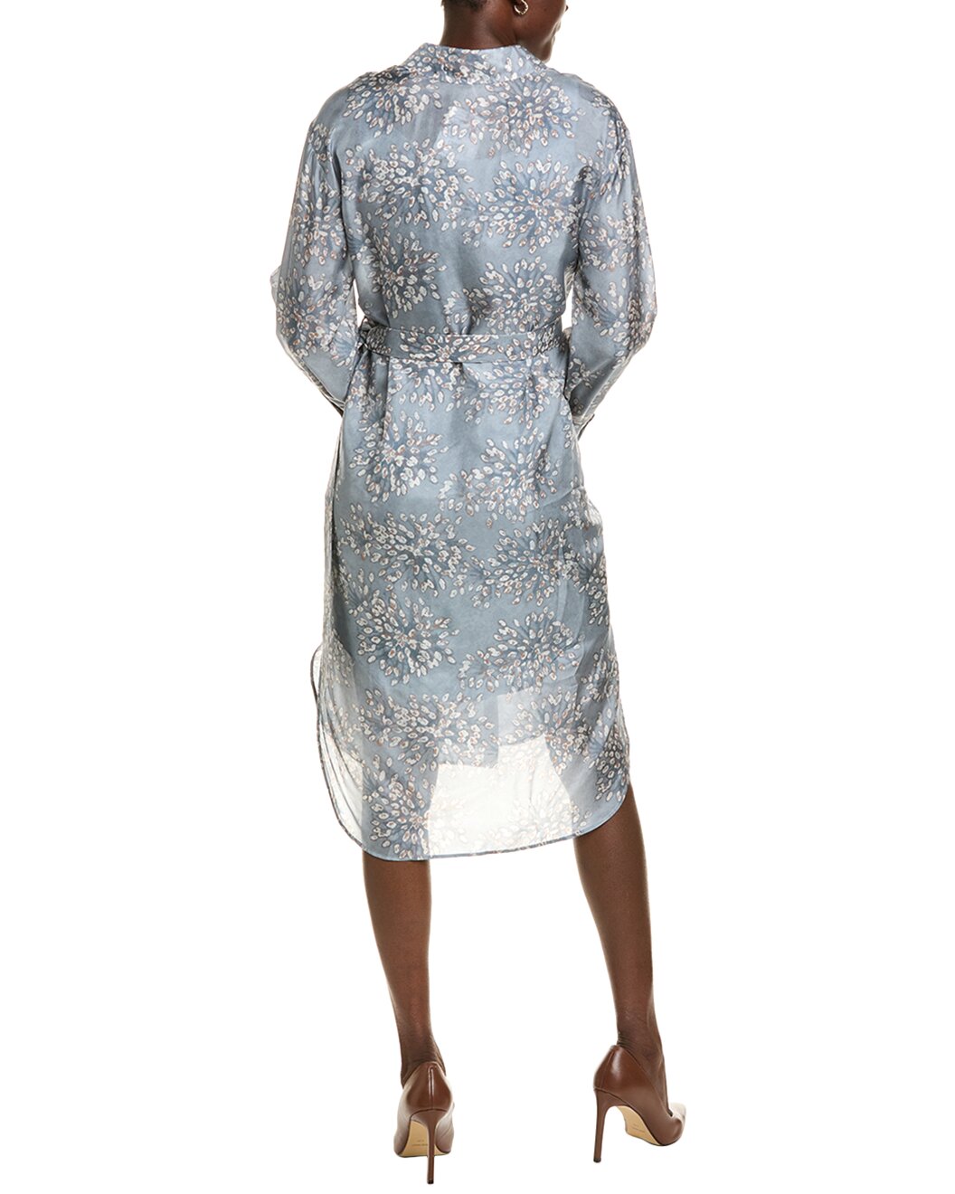BRUNELLO CUCINELLI WOMEN'S BLUE FLORAL WRAP DRESS
