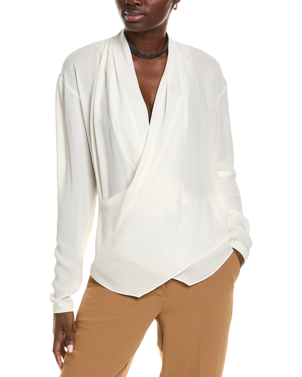 BRUNELLO CUCINELLI WOMEN'S CASUAL 100% SILK LONG SLEEVE SHIRT/TOP